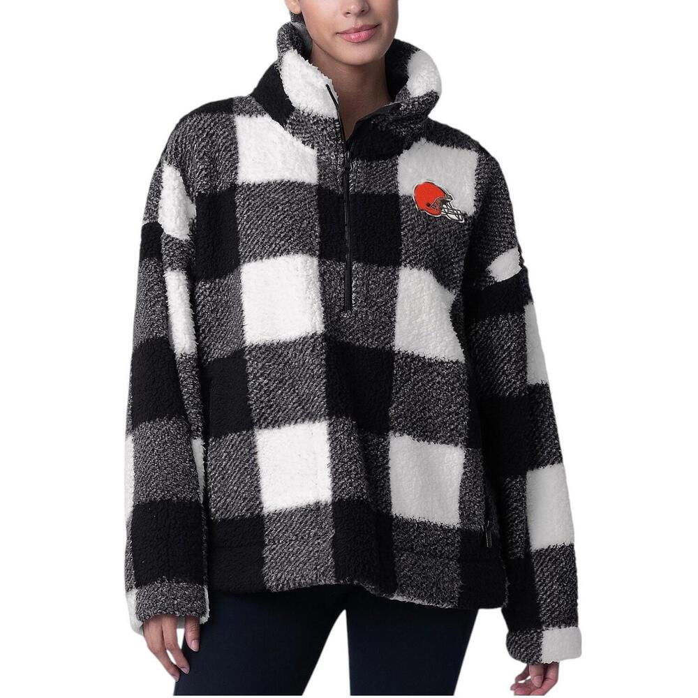 NFL Women's Buffalo Plaid Half Zip Pullover Browns - Regular